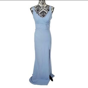 City Studio Blue Scalloped Lace Open Back Long Maxi